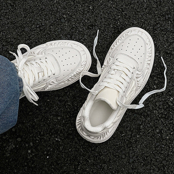 Dragon sneakers white 3D printed Japanese trainers chunky sole skater shoes