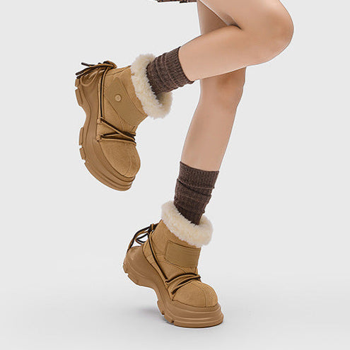 Fluffy lining winter boots brown edgy platform mountain trainers grunge retro skiing shoes
