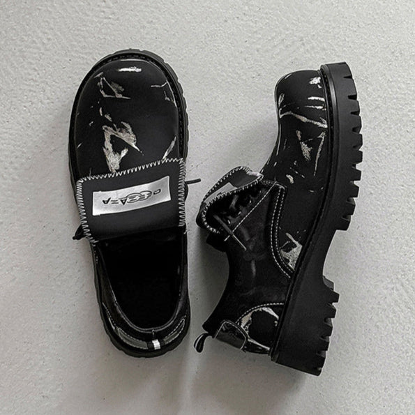 Paint splatter boots black tractor platform ankle shoes high sole hiking shoes edgy catwalk trainers