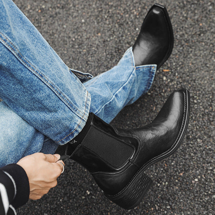 J toe unisex boots faux leather cowboy shoes high heel pointy toe Chelsea boot