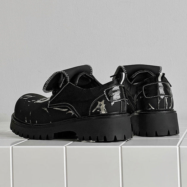 Paint splatter boots black tractor platform ankle shoes high sole hiking shoes edgy catwalk trainers