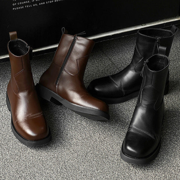 Square toe retro ankle boots black low sole mountain shoes 00s grunge style