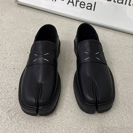 Edgy Tabi platform shoes black new design split toe boots smart style loafers inner leather mules