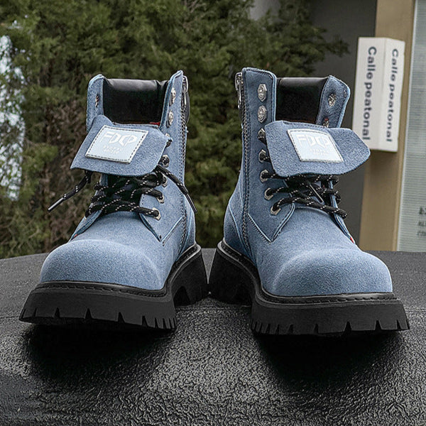Grunge work boots blue suede feel hiking shoes catwalk mountain trainers