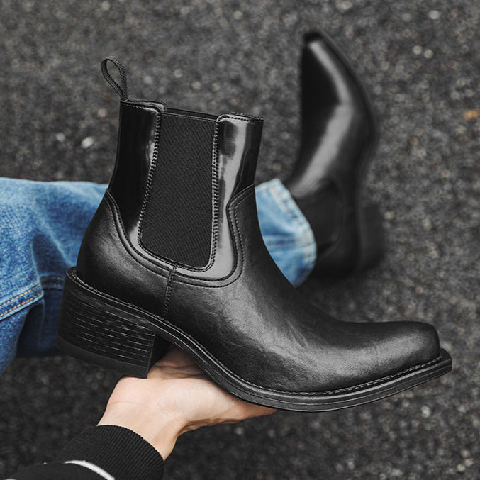 J toe unisex boots faux leather cowboy shoes high heel pointy toe Chelsea boot