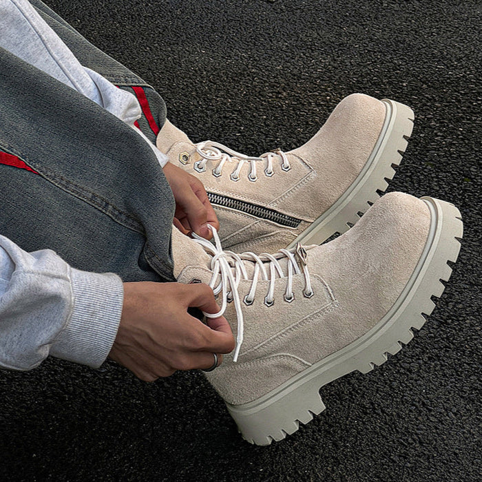 Grunge work boots white suede hiking shoes mountain trainers