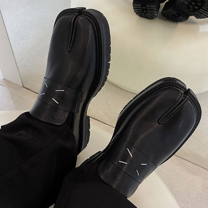 Edgy Tabi platform shoes black new design split toe boots smart style loafers inner leather mules