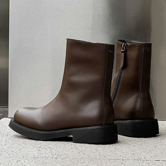 Retro hunter boots brown low sole mountain shoes 00s grunge style faux leather