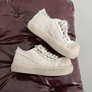 Denim sneakers off white round toe chunky skater shoes grunge platform trainers