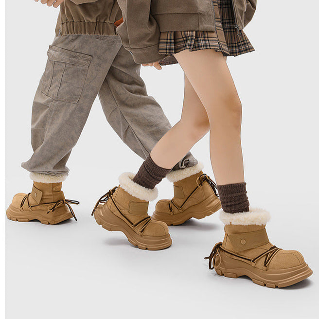 Fluffy lining winter boots brown edgy platform mountain trainers grunge retro skiing shoes