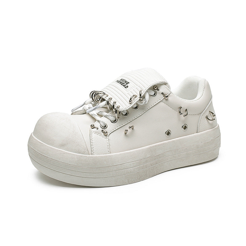 Chunky sole studded sneakers white 90s style grunge platform trainers old school punk shoes (Copy)