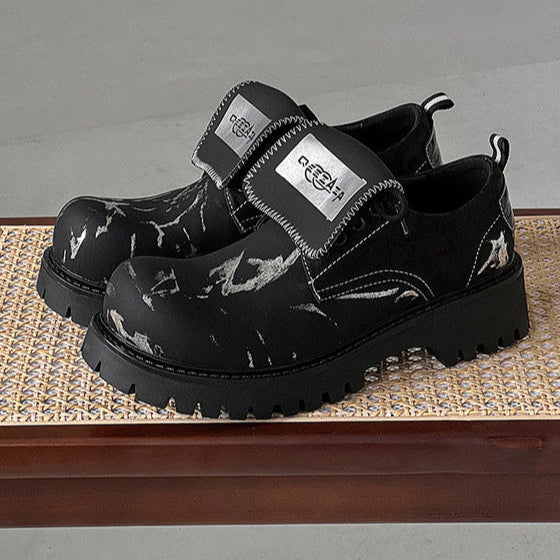 Paint splatter boots black tractor platform ankle shoes high sole hiking shoes edgy catwalk trainers