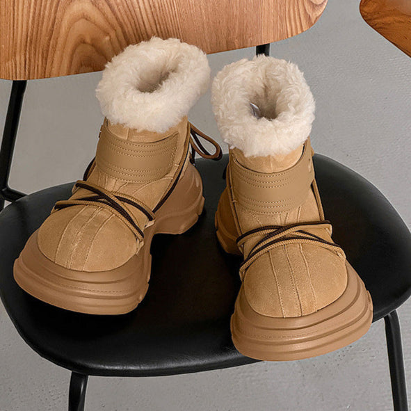 Fluffy lining winter boots brown edgy platform mountain trainers grunge retro skiing shoes