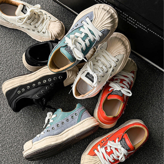 Melted platform sneakers orange round toe chunky skater shoes grunge rapper trainers