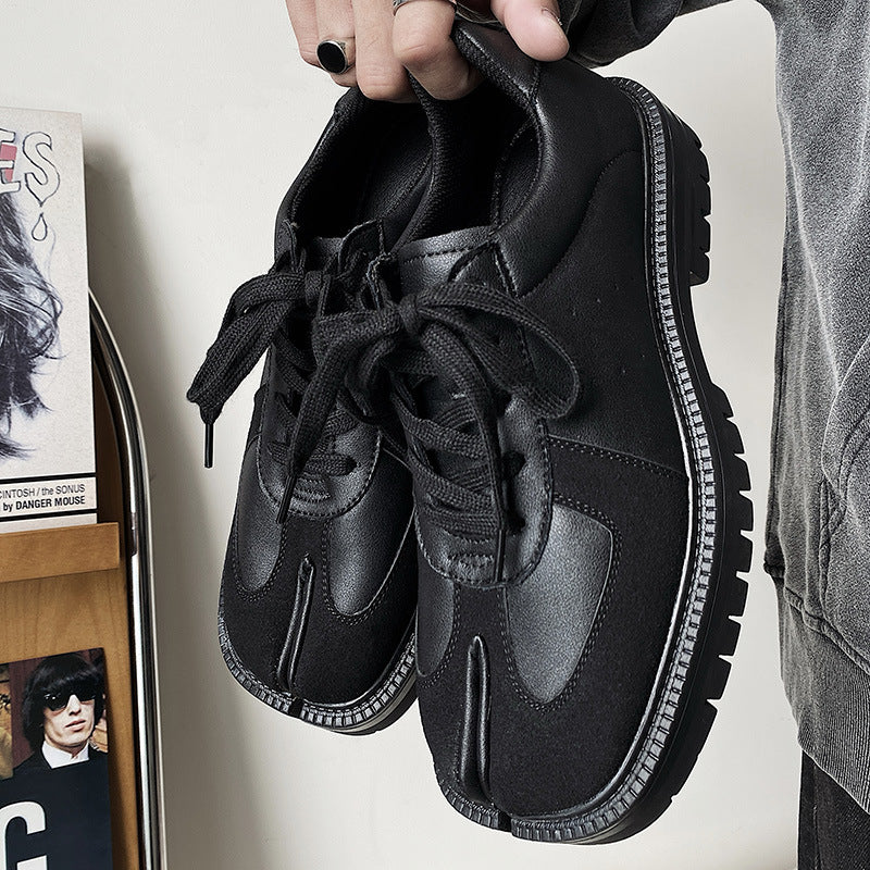 Tabi trainers black real leather unisex split toe sneakers casual style sports loafers edgy outdoor shoes