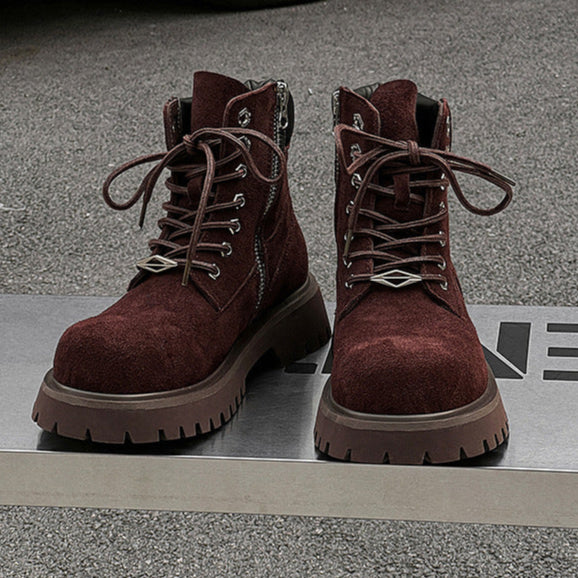 Grunge work boots burgundy suede hiking shoes mountain trainers