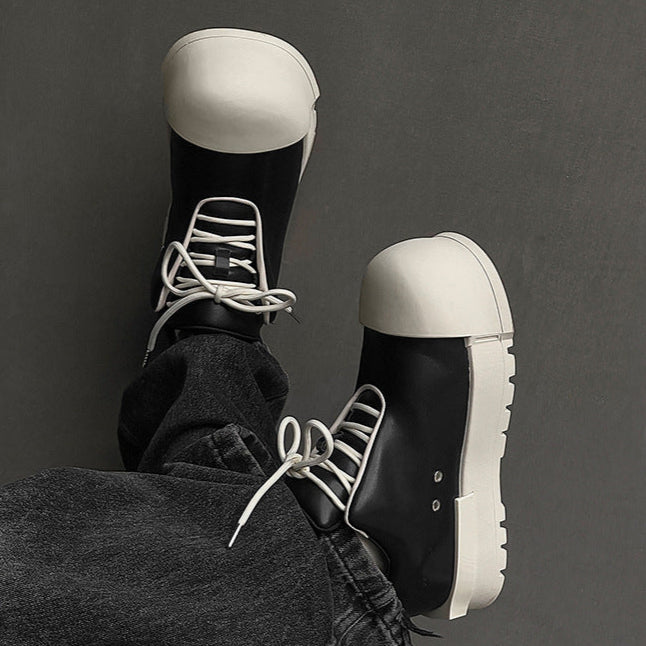 Platform gothic shoes black round toe chunky sole skater sneakers grunge punk faux leather trainers