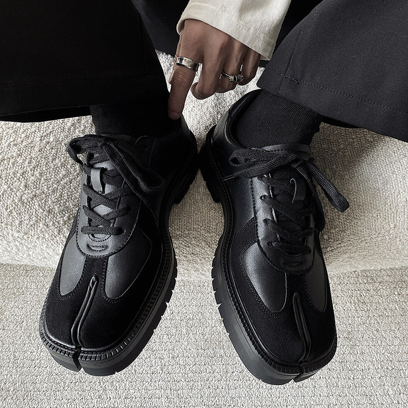 Tabi trainers black real leather unisex split toe sneakers casual style sports loafers edgy outdoor shoes