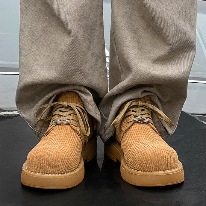 Velvet finish Derby shoes brown textured chunky sole brogues catwalk shoes preppy fashion