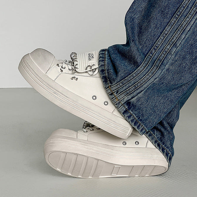 Chunky sole studded sneakers white 90s style grunge platform trainers old school punk shoes (Copy)
