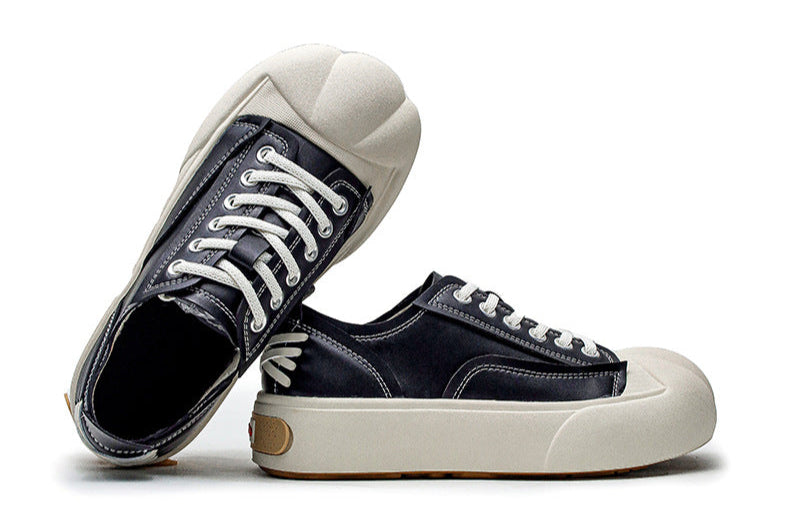 Platform faux leather sneakers grey futuristic round toe chunky sole skater shoes grunge punk trainers