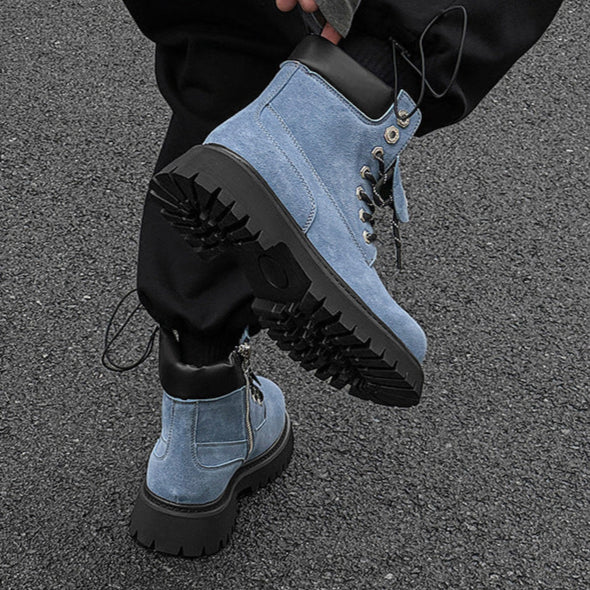 Grunge work boots blue suede feel hiking shoes catwalk mountain trainers