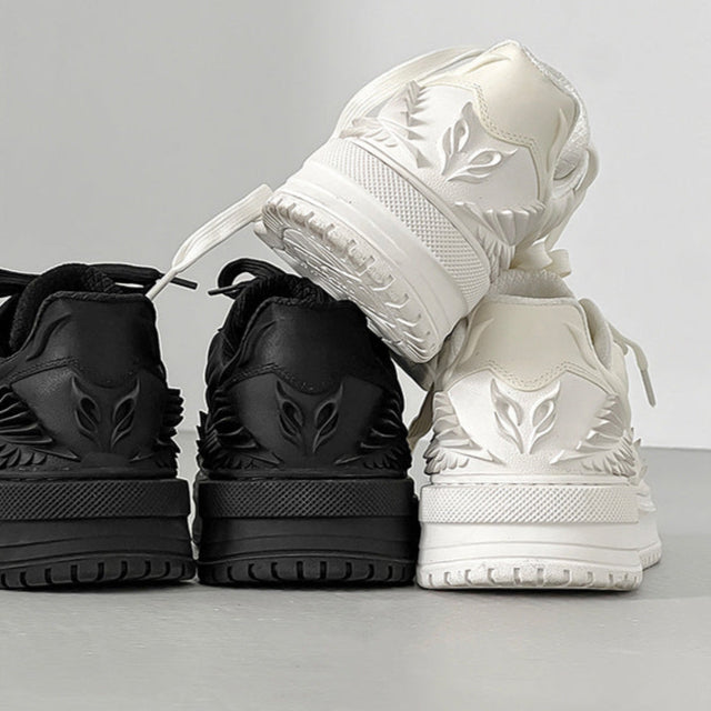 Dragon sneakers white 3D printed Japanese trainers chunky sole skater shoes