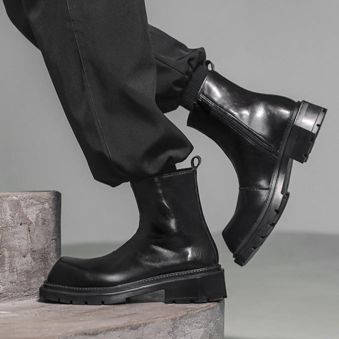 Square toe platform boots black chunky sole punk rocker shoes 90s style grunge ankle boots