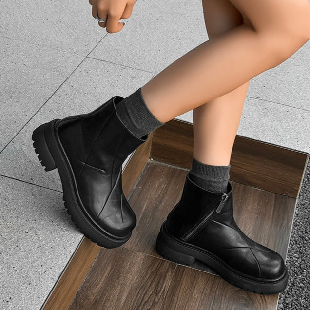 Distressed ankle boots black grunge punk rocker shoes 90s catwalk style