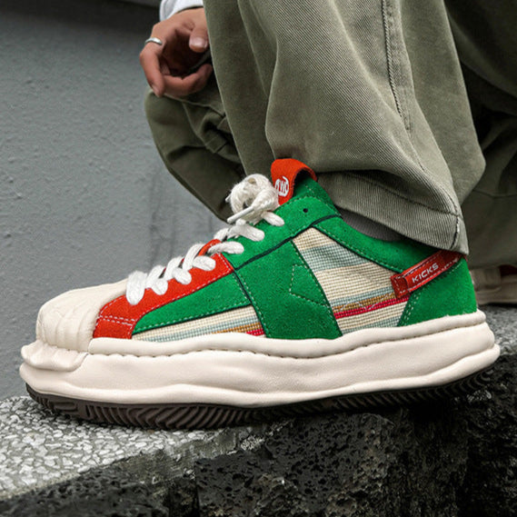 Melted platform denim sneakers rainbow  round toe chunky skater shoes grunge suede feel LGBT trainers