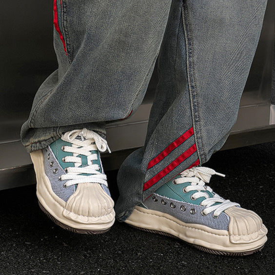 Melted platform sneakers blue round toe chunky skater shoes grunge rapper trainers