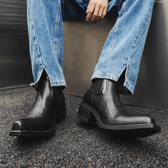 J toe unisex boots faux leather cowboy shoes high heel pointy toe Chelsea boot