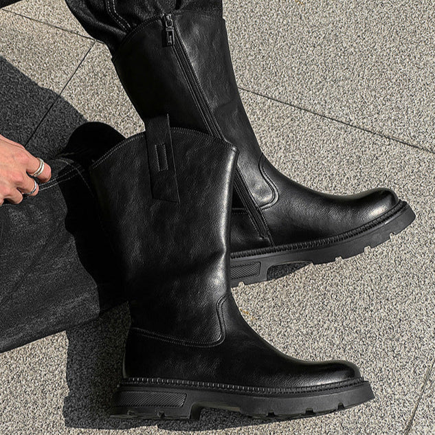 Retro hunter boots black low sole mountain shoes 00s grunge catwalk style faux leather