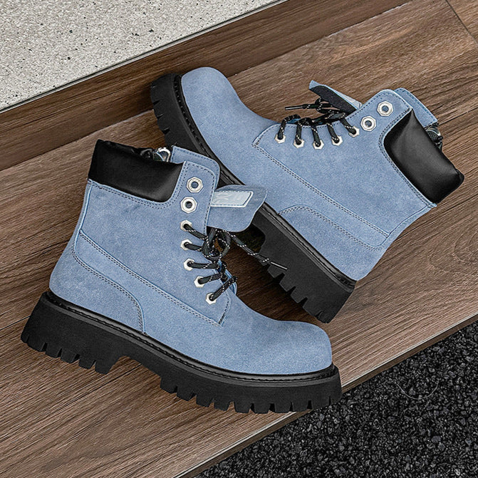 Grunge work boots blue suede feel hiking shoes catwalk mountain trainers