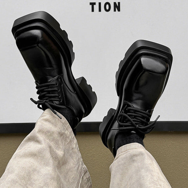 Square toe Derby shoes black chunky sole brogues catwalk shoes grunge fashion boots