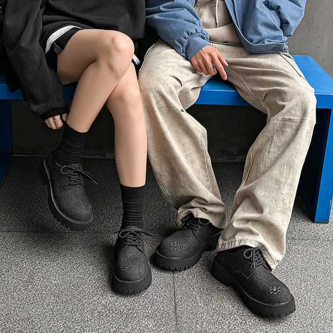 Distressed denim Derby shoes grey ripped grunge jean boots classic smart retro sneakers