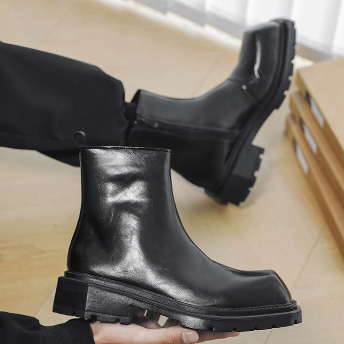 Square toe platform boots black chunky sole punk rocker shoes 90s style grunge ankle boots