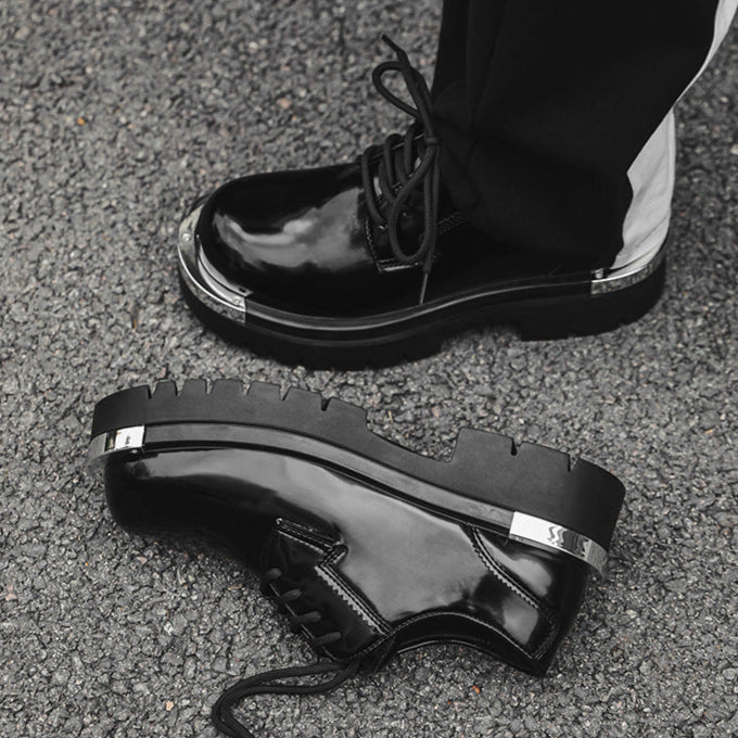 Metal plated Derby shoes black chunky sole grunge platform gothic boots