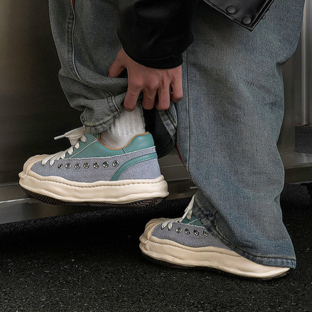 Melted platform sneakers orange round toe chunky skater shoes grunge rapper trainers