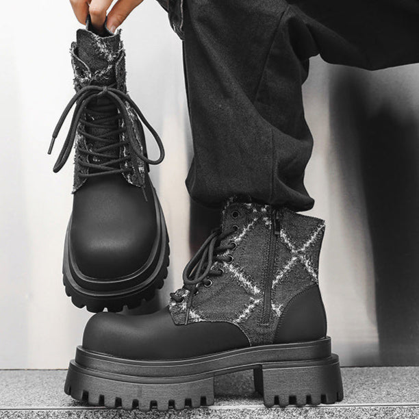 Utility denim finish boots black tractor platform catwalk shoes big sole grunge punk trainers 90s style