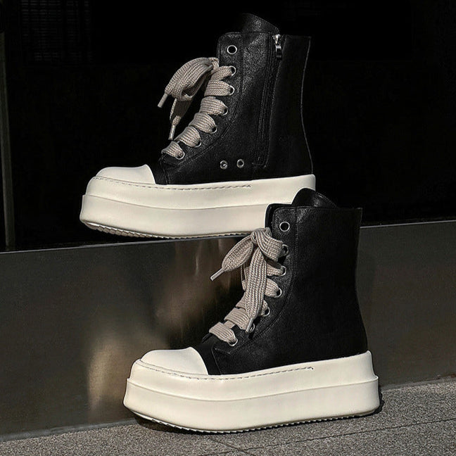 Punk rocker platform boots faux leather black catwalk shoes big sole grunge trainers 00s style