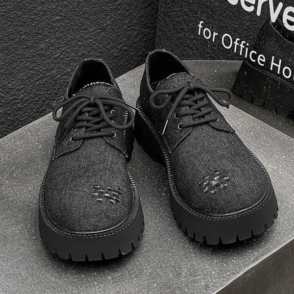 Distressed denim Derby shoes grey ripped grunge jean boots classic smart retro sneakers