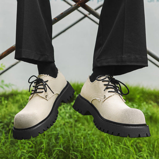 Denim Derby shoes off white round toe denim boots grunge tractor sole casual trainers platform sneakers