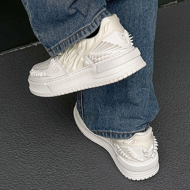Dragon sneakers white 3D printed Japanese trainers chunky sole skater shoes