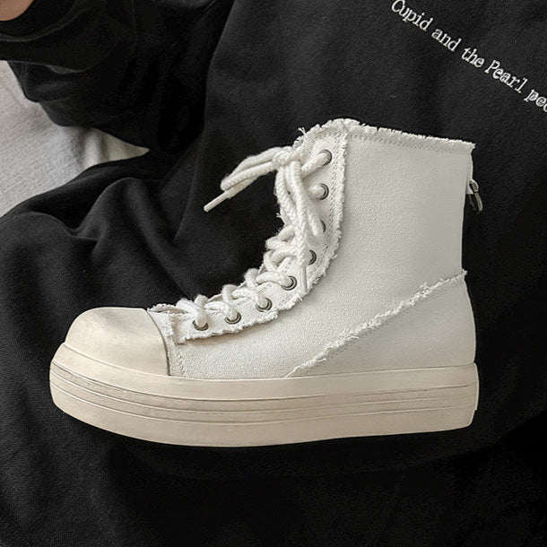 Platform denim boots white platform catwalk jean shoes big sole grunge punk trainers 00s style