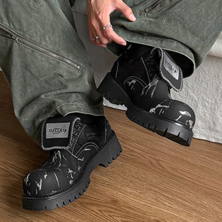 Paint splatter boots black tractor platform ankle shoes high sole hiking shoes edgy catwalk trainers