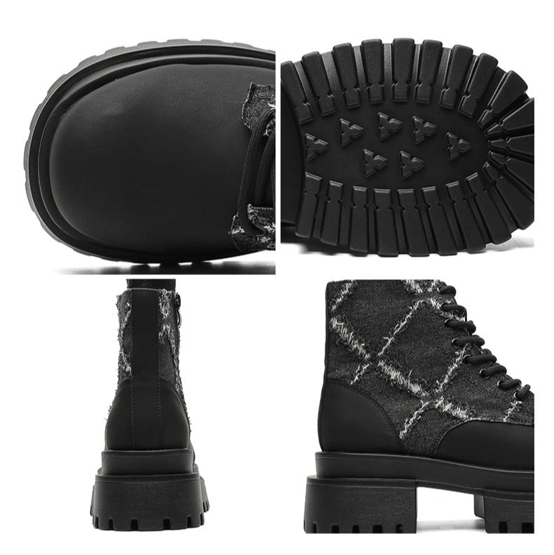 Utility denim finish boots black tractor platform catwalk shoes big sole grunge punk trainers 90s style