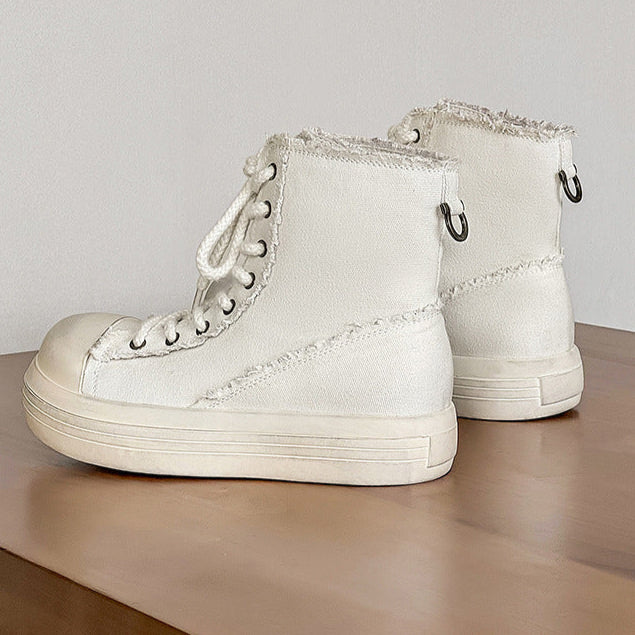 Platform denim boots white platform catwalk jean shoes big sole grunge punk trainers 00s style