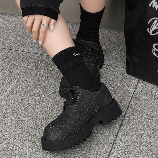 Distressed denim Derby shoes grey ripped grunge jean boots classic smart retro sneakers