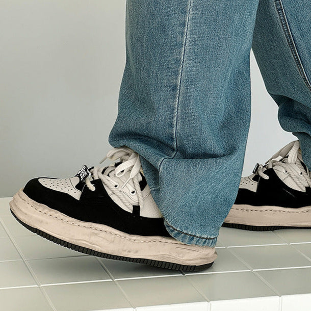 Melted platform sneakers black round toe chunky skater shoes grunge hip-hop trainers